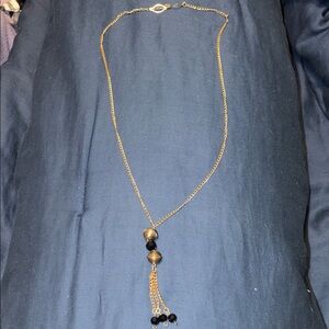 Gold-Tone Long Pendant Necklace with Black Beads